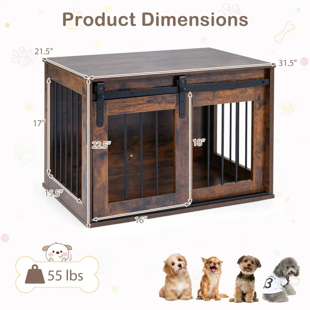 Dog Crate Furniture Heavy Duty Dog Kennel with Sliding Barn Door-RusticBrown - Rustic Brown - Dog Kennels