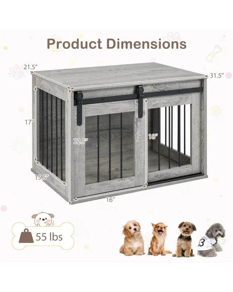Dog Crate Furniture Heavy Duty Dog Kennel with Sliding Barn Door-Gray - Gray - Dog Kennels
