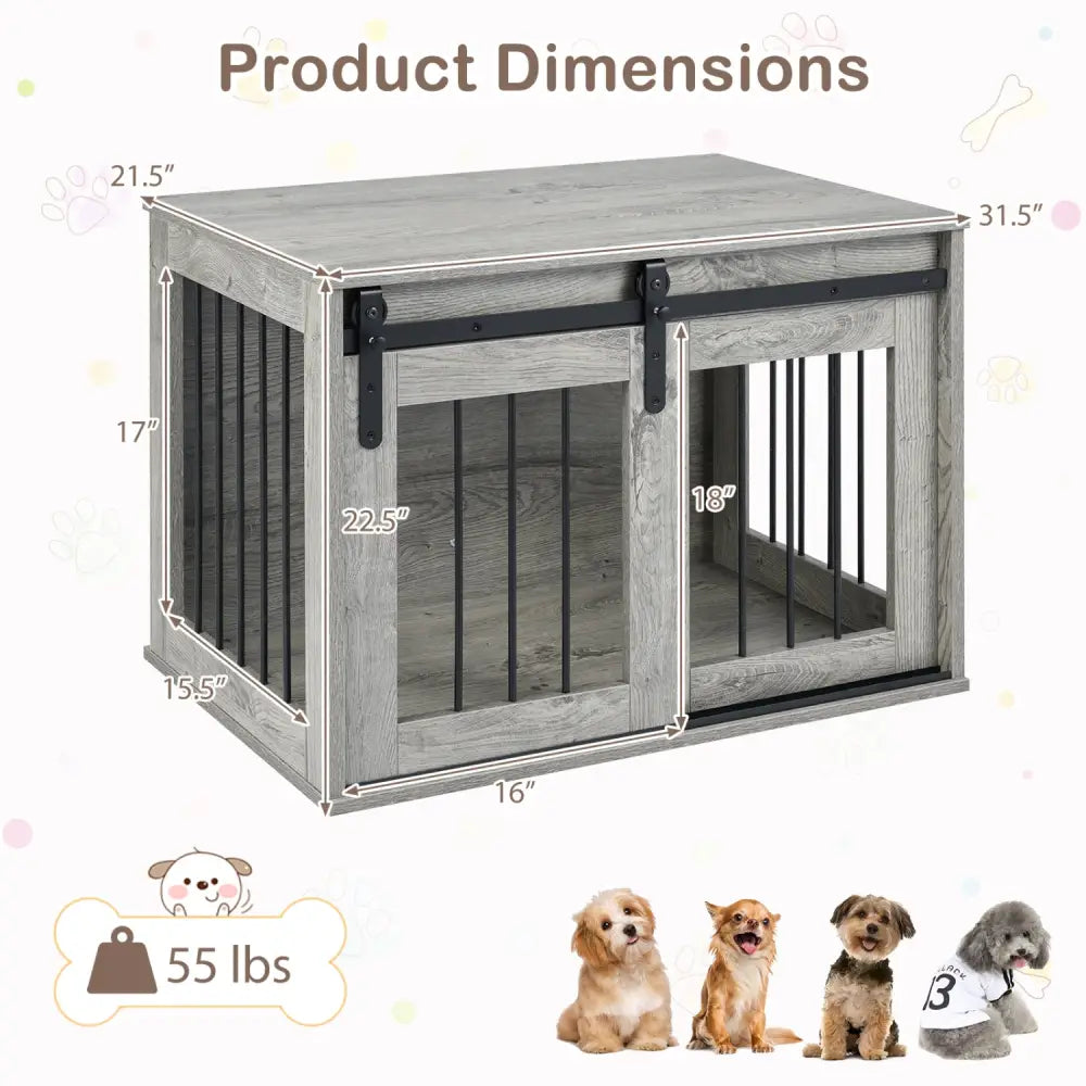 Dog Crate Furniture Heavy Duty Dog Kennel with Sliding Barn Door-Gray - Gray - Dog Kennels