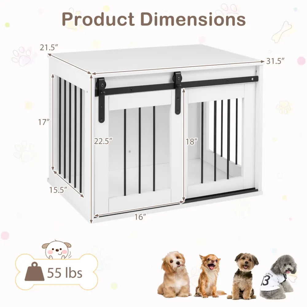 Dog Crate Furniture Heavy Duty Dog Kennel with Sliding Barn Door-White - White - Dog Kennels