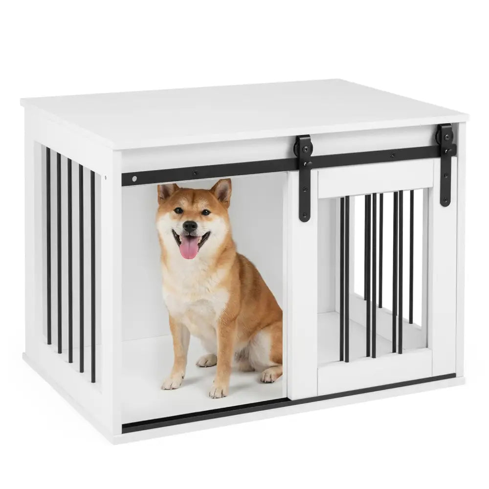 Dog Crate Furniture Heavy Duty Dog Kennel with Sliding Barn Door-White - White - Dog Kennels