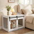 Dog Crate Furniture Heavy Duty Dog Kennel with Sliding Barn Door-White - White - Dog Kennels
