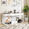 Dog Crate Furniture Indoor Modern Dog Kennel with Divider 3 Drawers and Pull-out Feeder-White - White - Dog Kennels