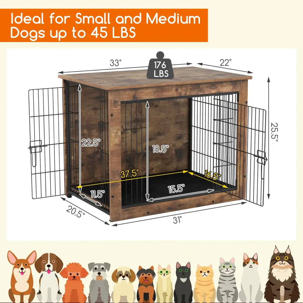Dog Crate Furniture with Cushion and Double Doors for Small/Medium Dogs-33 Inches - Dog Kennels