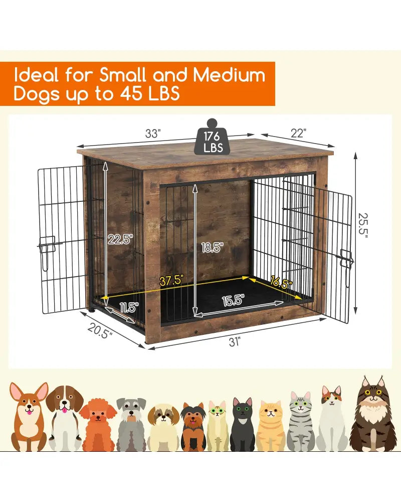 Dog Crate Furniture with Cushion and Double Doors for Small/Medium Dogs-33 Inches - Dog Kennels