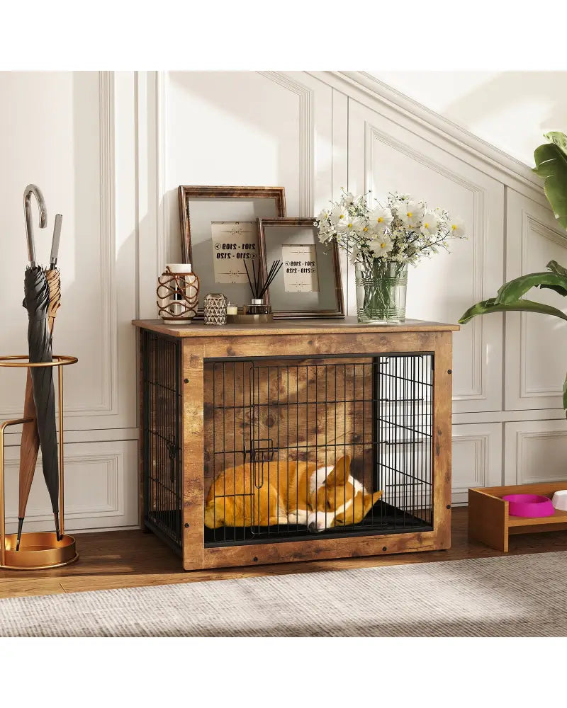 Dog Crate Furniture with Cushion and Double Doors for Small/Medium Dogs-33 Inches - Dog Kennels
