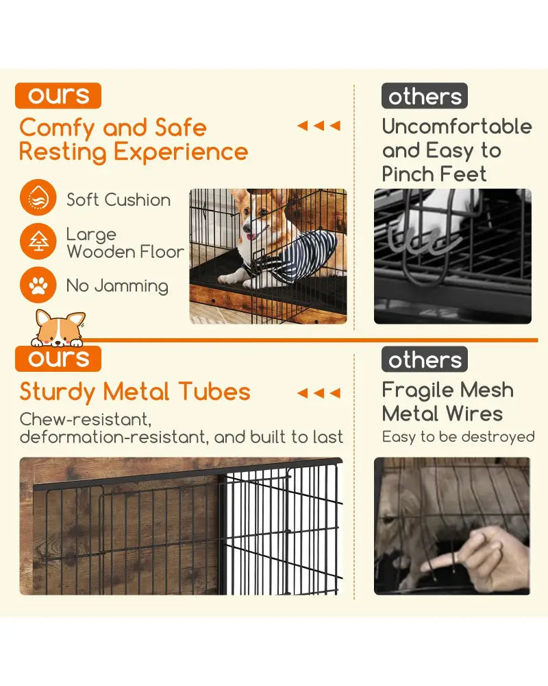 Dog Crate Furniture with Cushion and Double Doors for Small/Medium Dogs-33 Inches - Dog Kennels