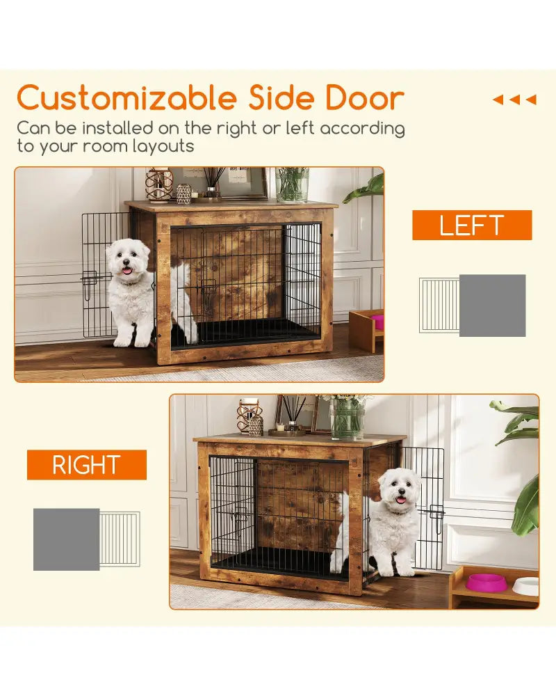 Dog Crate Furniture with Cushion and Double Doors for Small/Medium Dogs-33 Inches - Dog Kennels