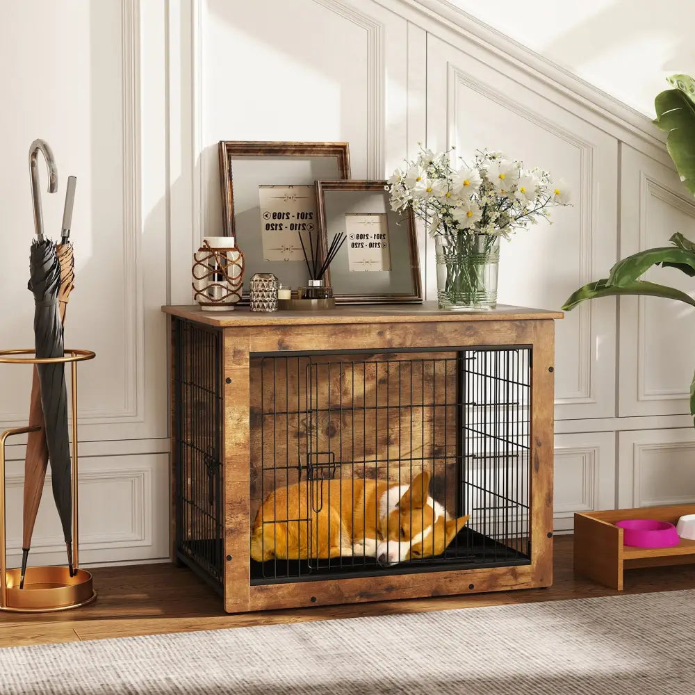 Dog Crate Furniture with Cushion and Double Doors for Small/Medium Dogs-33 Inches - Dog Kennels