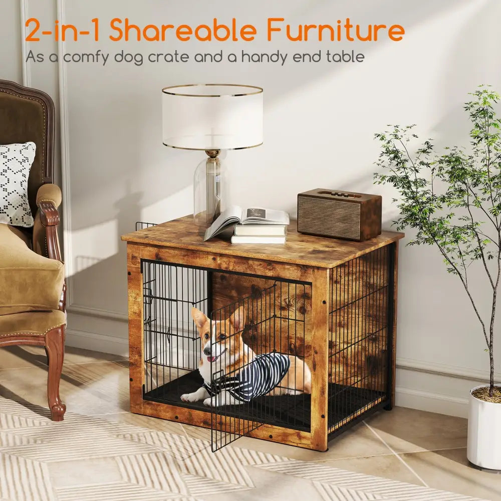 Dog Crate Furniture with Cushion and Double Doors for Small/Medium Dogs-33 Inches - Dog Kennels