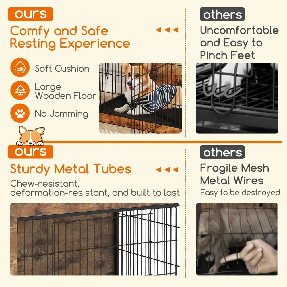 Dog Crate Furniture with Cushion and Double Doors for Small/Medium Dogs-33 Inches - Dog Kennels