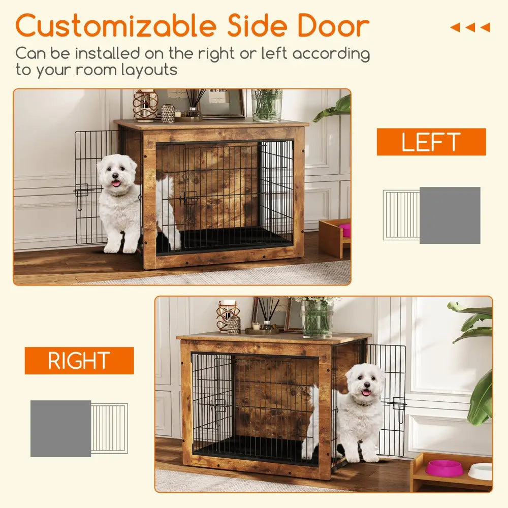 Dog Crate Furniture with Cushion and Double Doors for Small/Medium Dogs-33 Inches - Dog Kennels