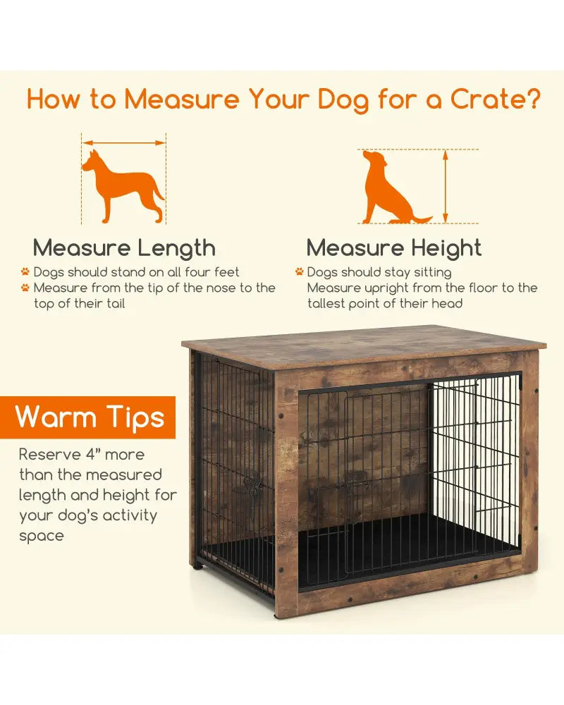 Dog Crate Furniture with Cushion and Double Doors for Small/Medium Dogs-33 Inches - Dog Kennels