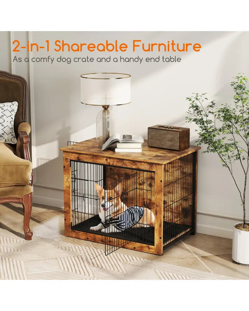 Dog Crate Furniture with Cushion and Double Doors for Small/Medium Dogs-33 Inches - Dog Kennels