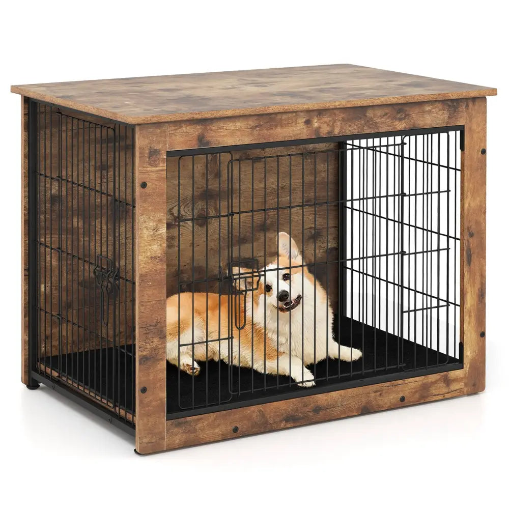 Dog Crate Furniture with Cushion and Double Doors for Small/Medium Dogs-33 Inches - Dog Kennels