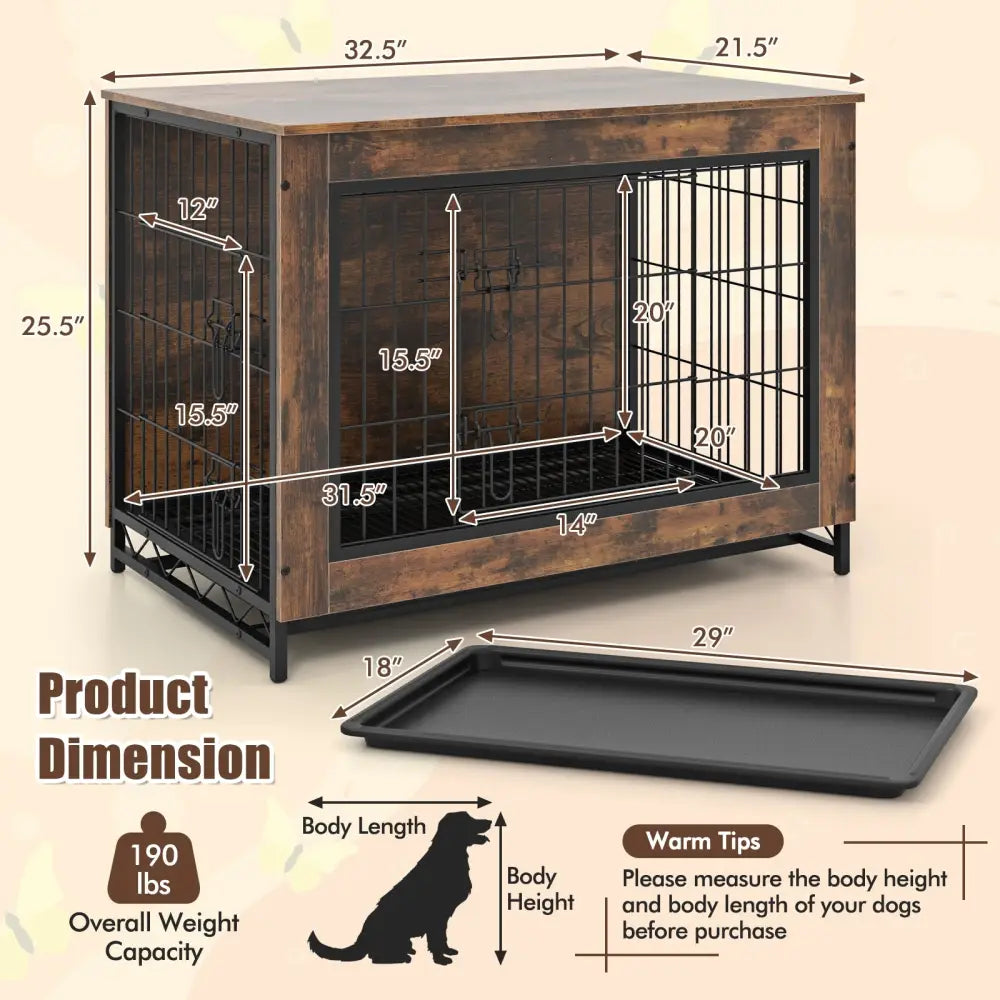 Dog Crate Furniture with Double Lockable Doors and Removable Pull-out Tray-M - Dog Kennels