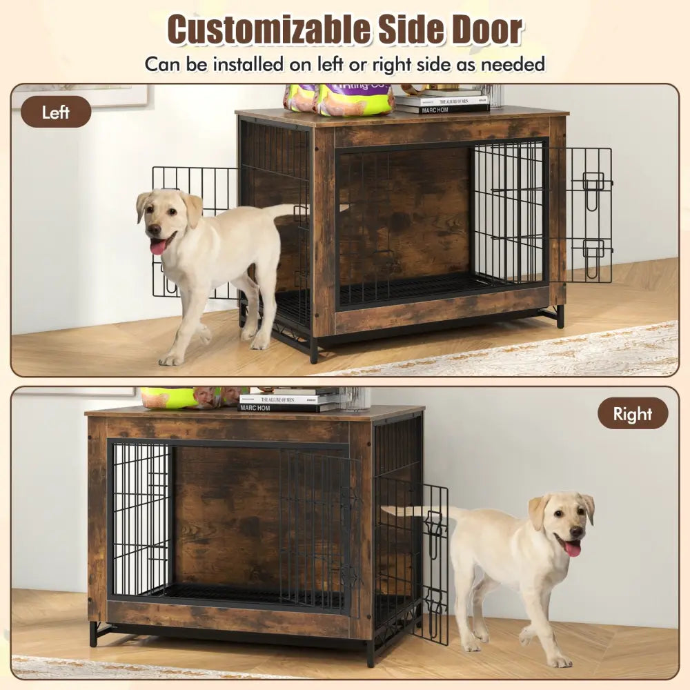 Dog Crate Furniture with Double Lockable Doors and Removable Pull-out Tray-M - Dog Kennels