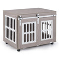 Dog Crate Furniture with Sliding Barn Door for Small Medium Dogs-Gray - Gray - Dog Kennels