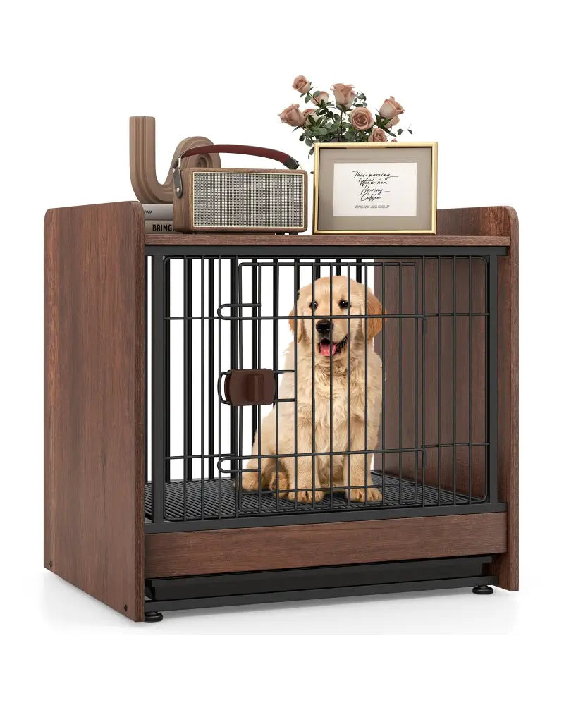 Dog Crate Indoor Dog Cage with Removable Tray and Lockable Door - Rustic Brown - Dog Kennels