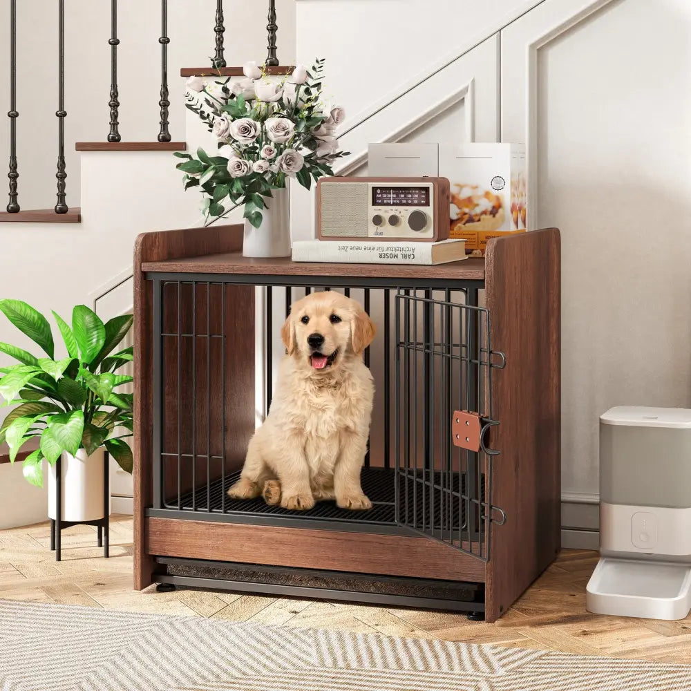 Dog Crate Indoor Dog Cage with Removable Tray and Lockable Door - Rustic Brown - Dog Kennels
