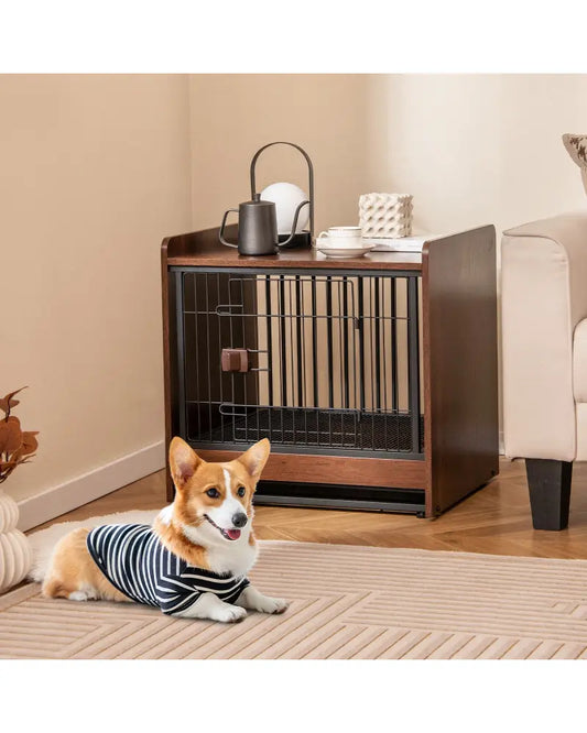 Dog Crate Indoor Dog Cage with Removable Tray and Lockable Door - Rustic Brown - Dog Kennels