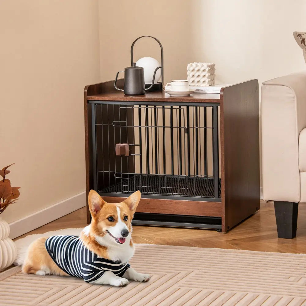 Dog Crate Indoor Dog Cage with Removable Tray and Lockable Door - Rustic Brown - Dog Kennels
