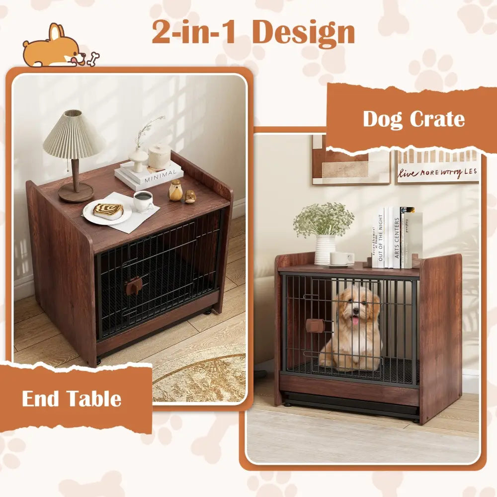 Dog Crate Indoor Dog Cage with Removable Tray and Lockable Door - Rustic Brown - Dog Kennels