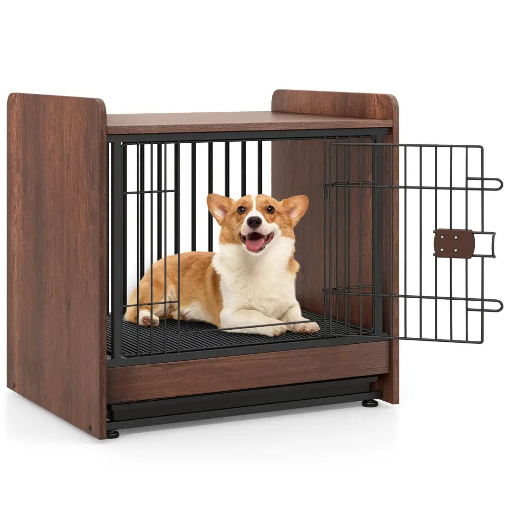 Dog Crate Indoor Dog Cage with Removable Tray and Lockable Door - Rustic Brown - Dog Kennels