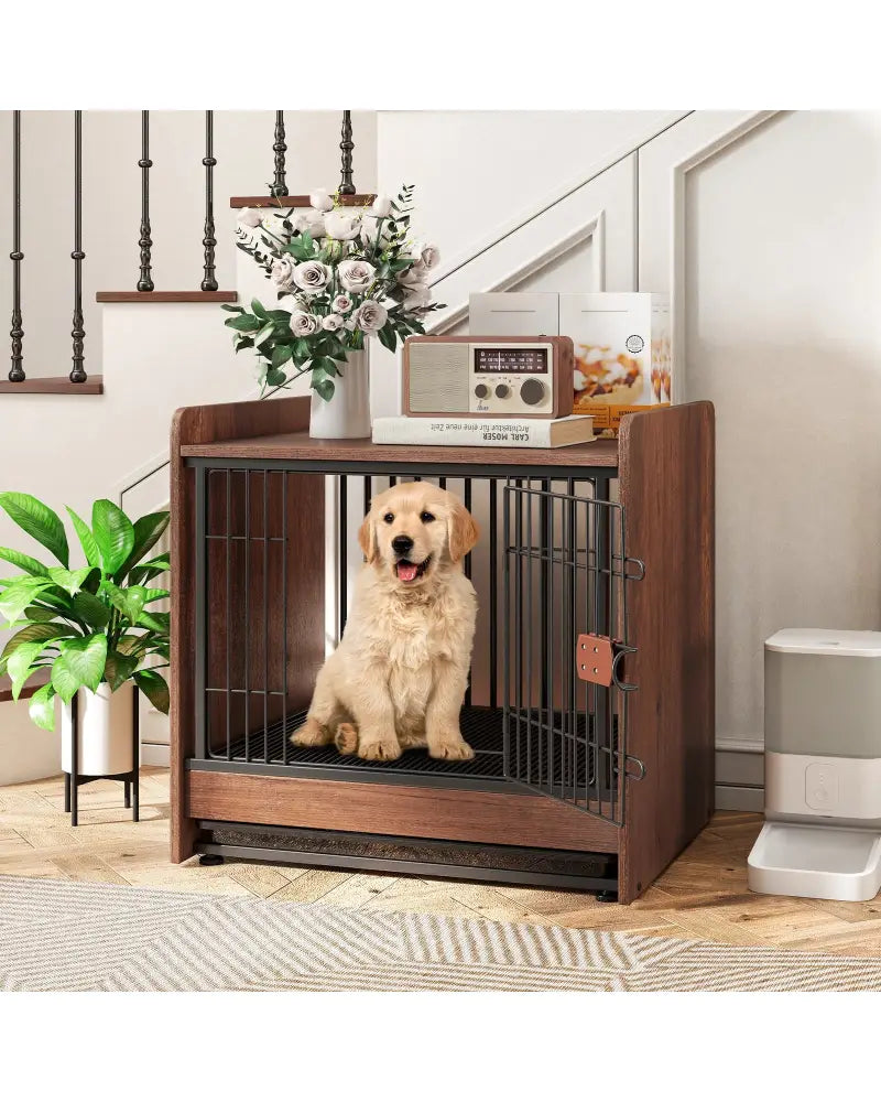 Dog Crate Indoor Dog Cage with Removable Tray and Lockable Door - Rustic Brown - Dog Kennels