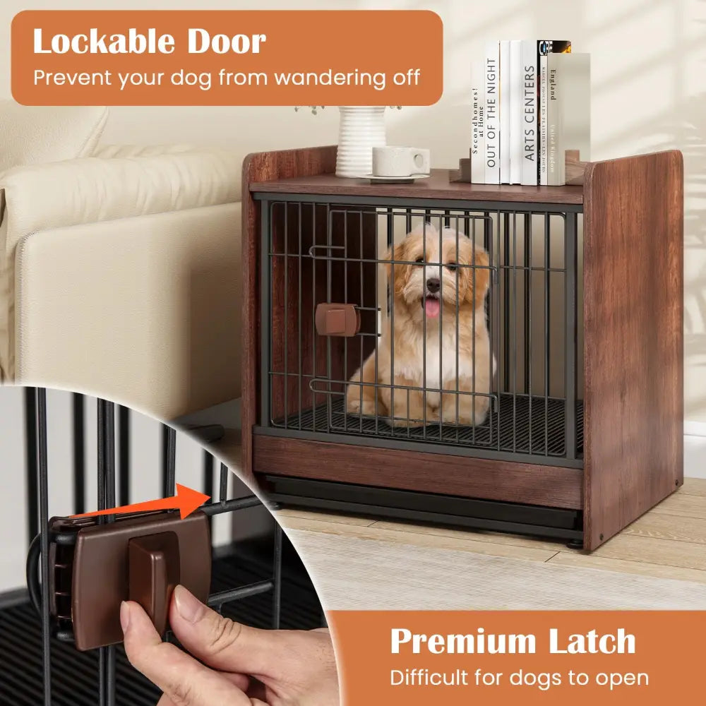 Dog Crate Indoor Dog Cage with Removable Tray and Lockable Door - Rustic Brown - Dog Kennels
