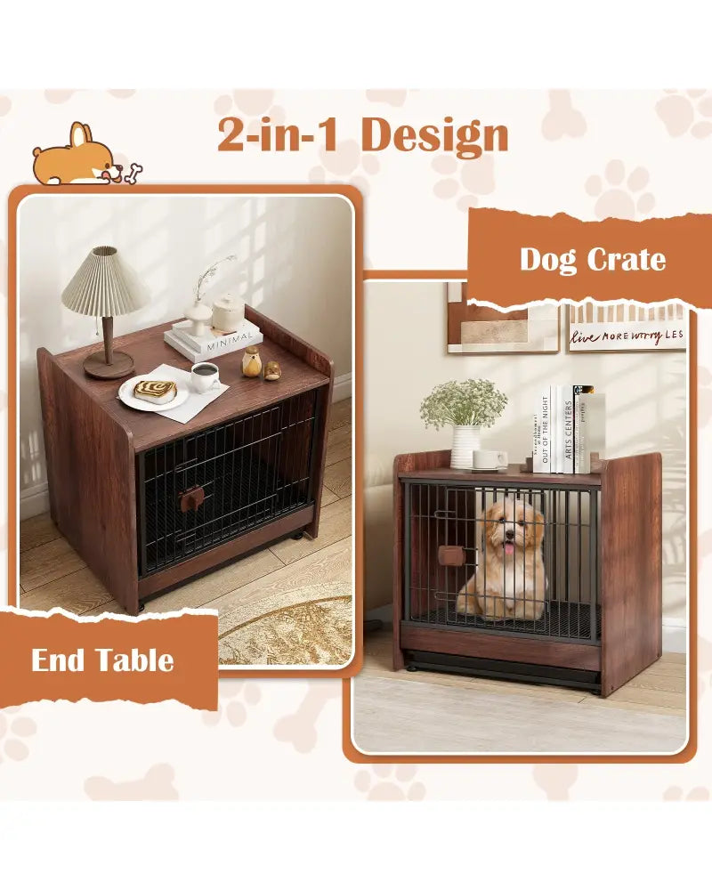 Dog Crate Indoor Dog Cage with Removable Tray and Lockable Door - Rustic Brown - Dog Kennels