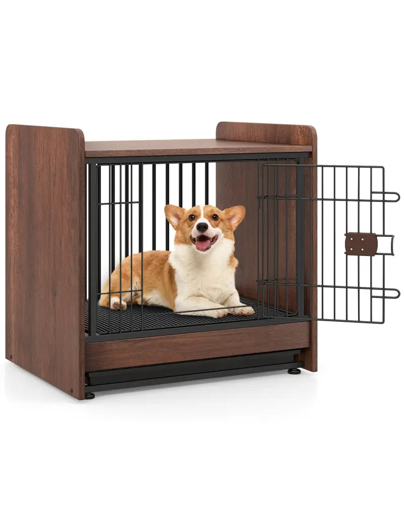 Dog Crate Indoor Dog Cage with Removable Tray and Lockable Door - Rustic Brown - Dog Kennels