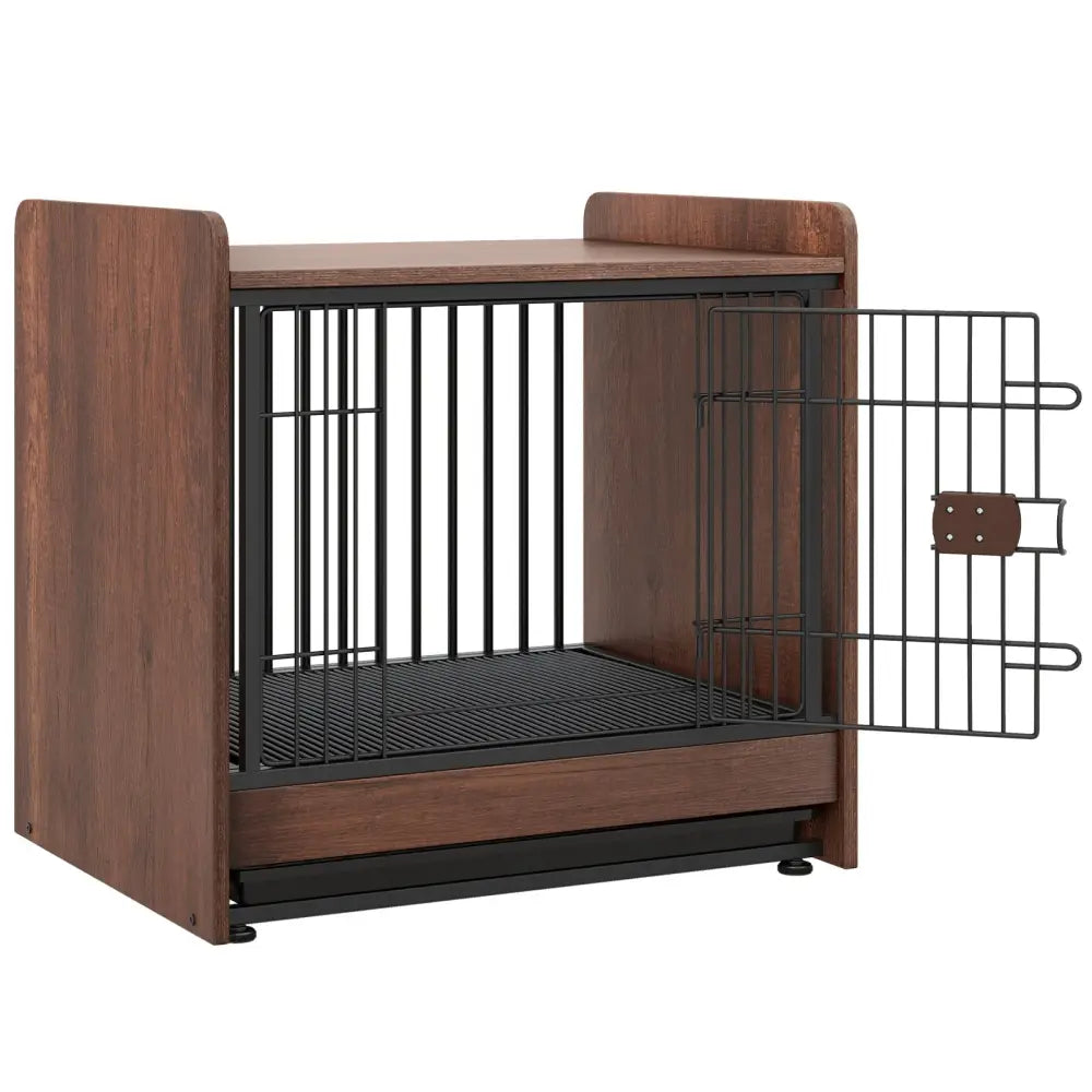 Dog Crate Indoor Dog Cage with Removable Tray and Lockable Door - Rustic Brown - Dog Kennels