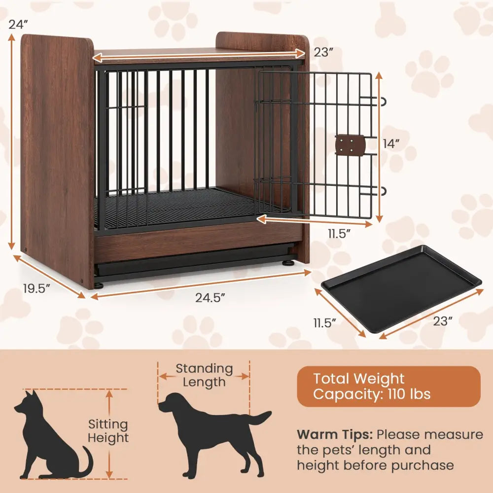 Dog Crate Indoor Dog Cage with Removable Tray and Lockable Door - Rustic Brown - Dog Kennels