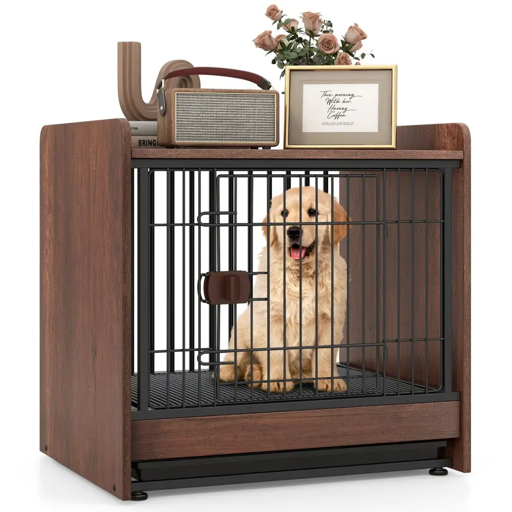 Dog Crate Indoor Dog Cage with Removable Tray and Lockable Door - Rustic Brown - Dog Kennels
