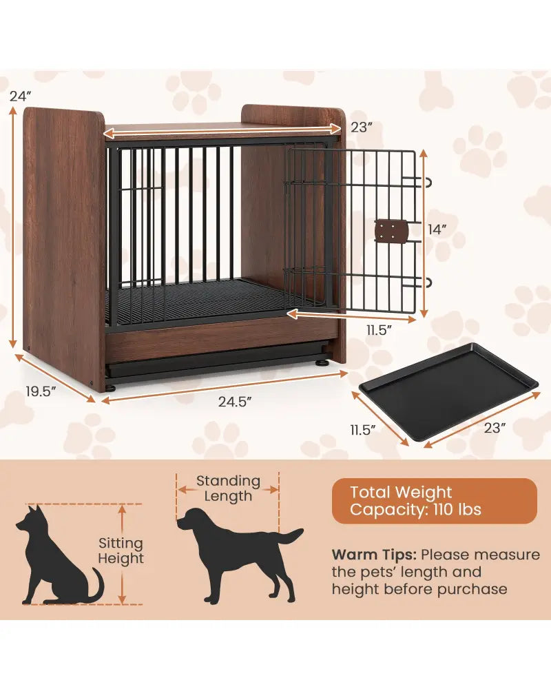 Dog Crate Indoor Dog Cage with Removable Tray and Lockable Door - Rustic Brown - Dog Kennels