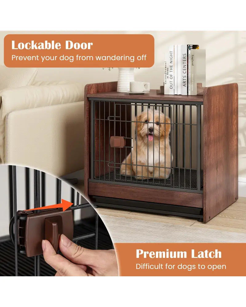 Dog Crate Indoor Dog Cage with Removable Tray and Lockable Door - Rustic Brown - Dog Kennels