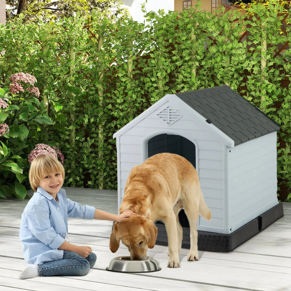 Dog House for Small Dogs Waterproof Plastic with Elevated Floor-M - Gray - Dog Kennels