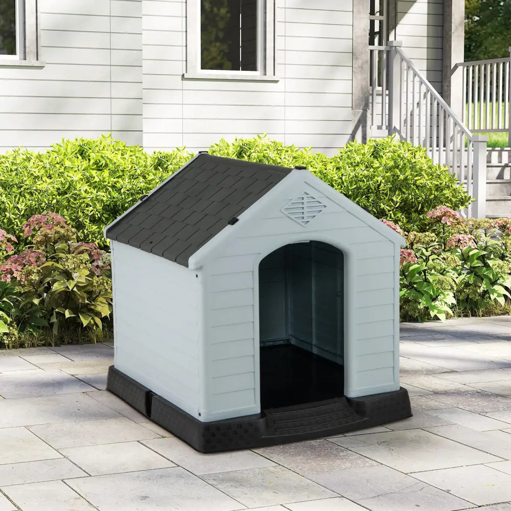 Dog House for Small Dogs Waterproof Plastic with Elevated Floor-M - Gray - Dog Kennels