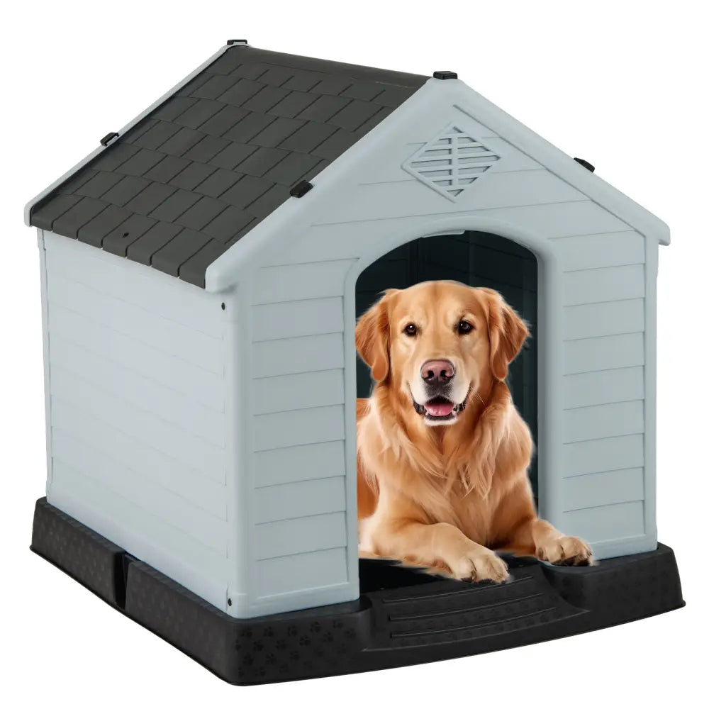 Dog House for Small Dogs Waterproof Plastic with Elevated Floor-M - Gray - Dog Kennels