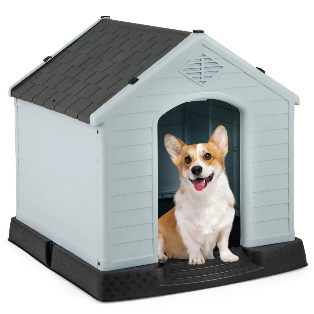 Dog House for Small Dogs Waterproof Plastic with Elevated Floor-S - Gray - Dog Kennels