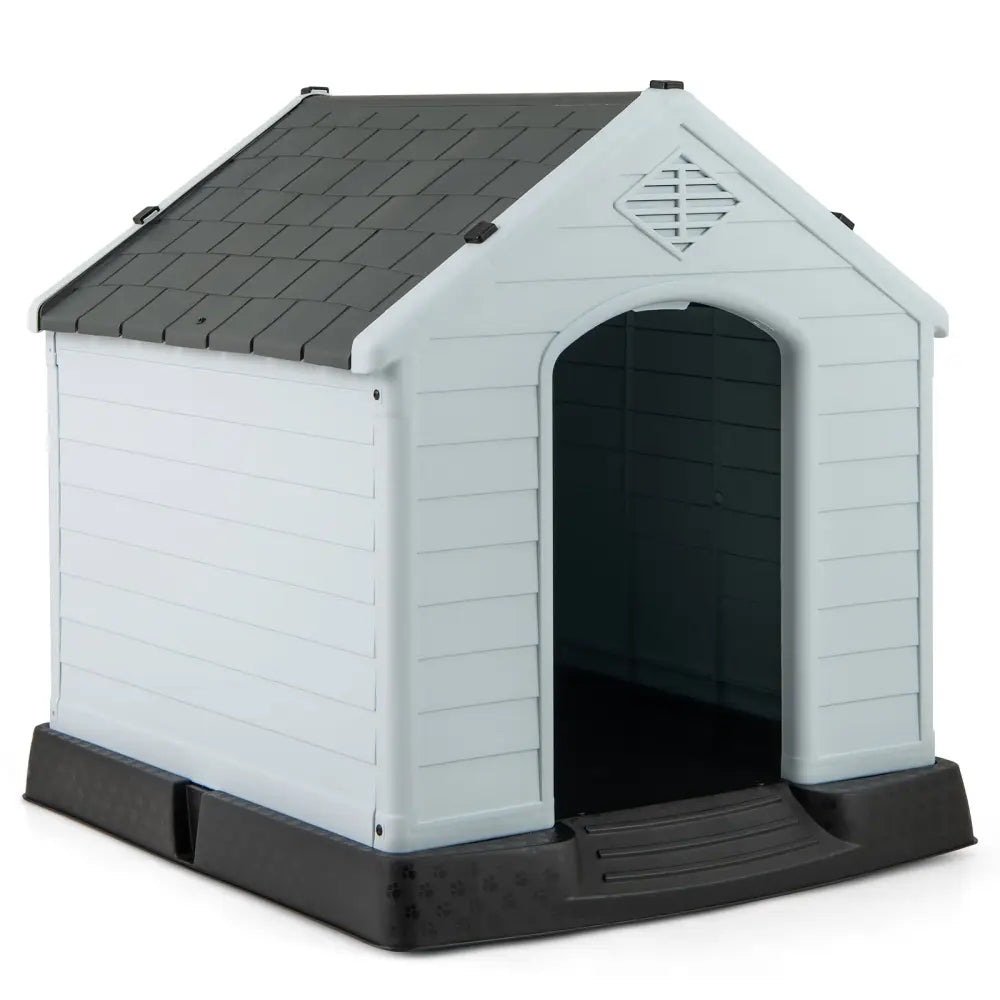Dog House for Small Dogs Waterproof Plastic with Elevated Floor-S - Gray - Dog Kennels