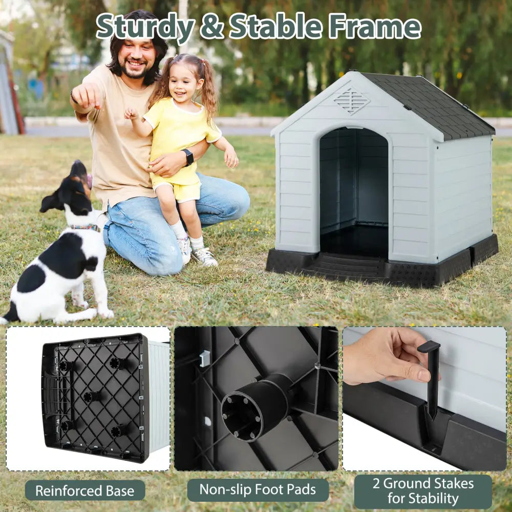 Dog House for Small Dogs Waterproof Plastic with Elevated Floor-S - Gray - Dog Kennels