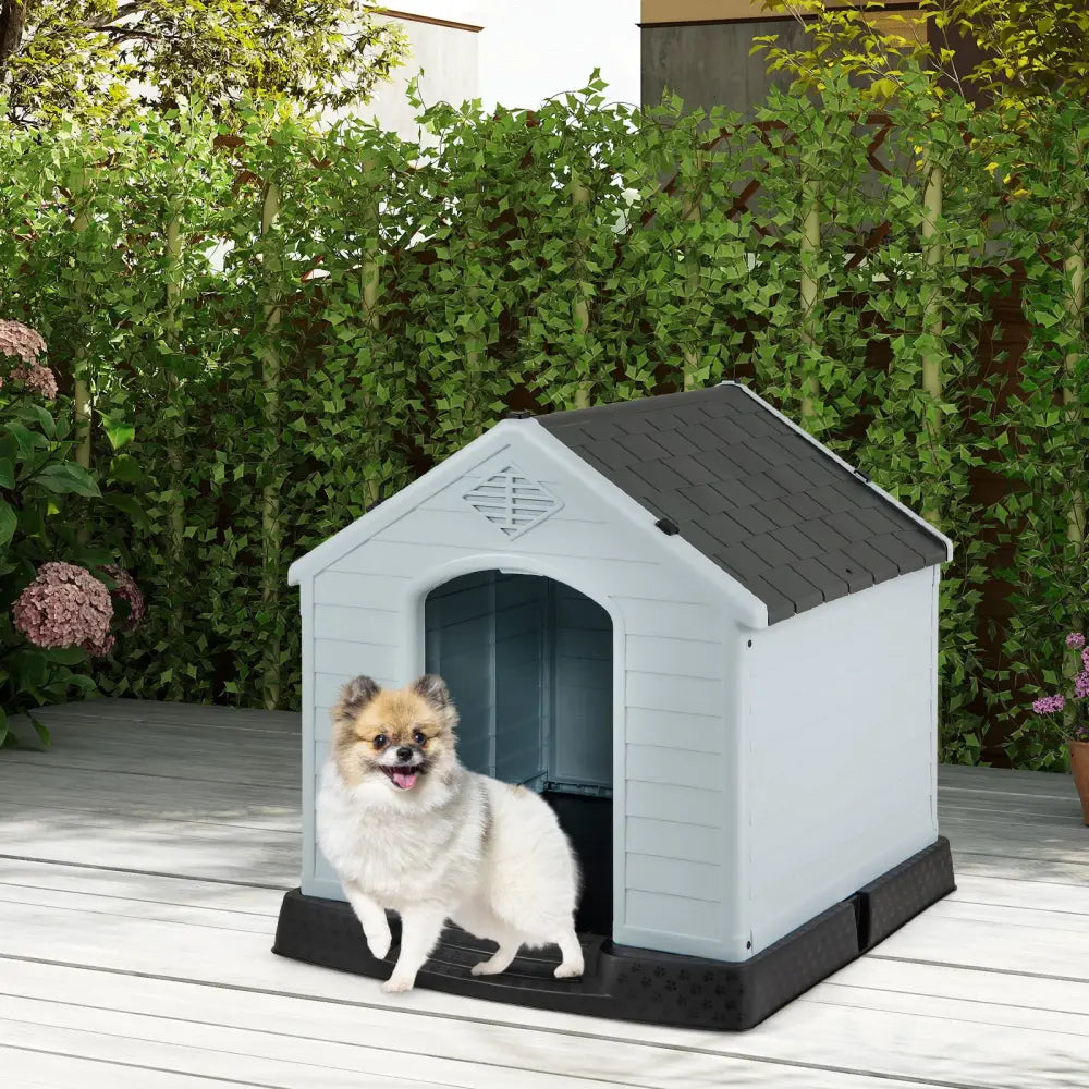 Dog House for Small Dogs Waterproof Plastic with Elevated Floor-S - Gray - Dog Kennels