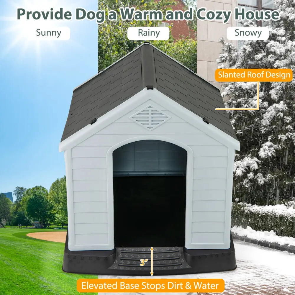 Dog House for Small Dogs Waterproof Plastic with Elevated Floor-S - Gray - Dog Kennels