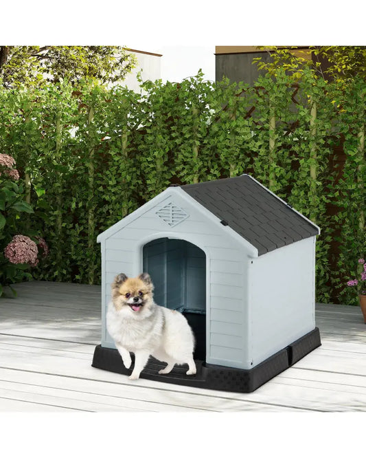 Dog House for Small Dogs Waterproof Plastic with Elevated Floor-S - Gray - Dog Kennels