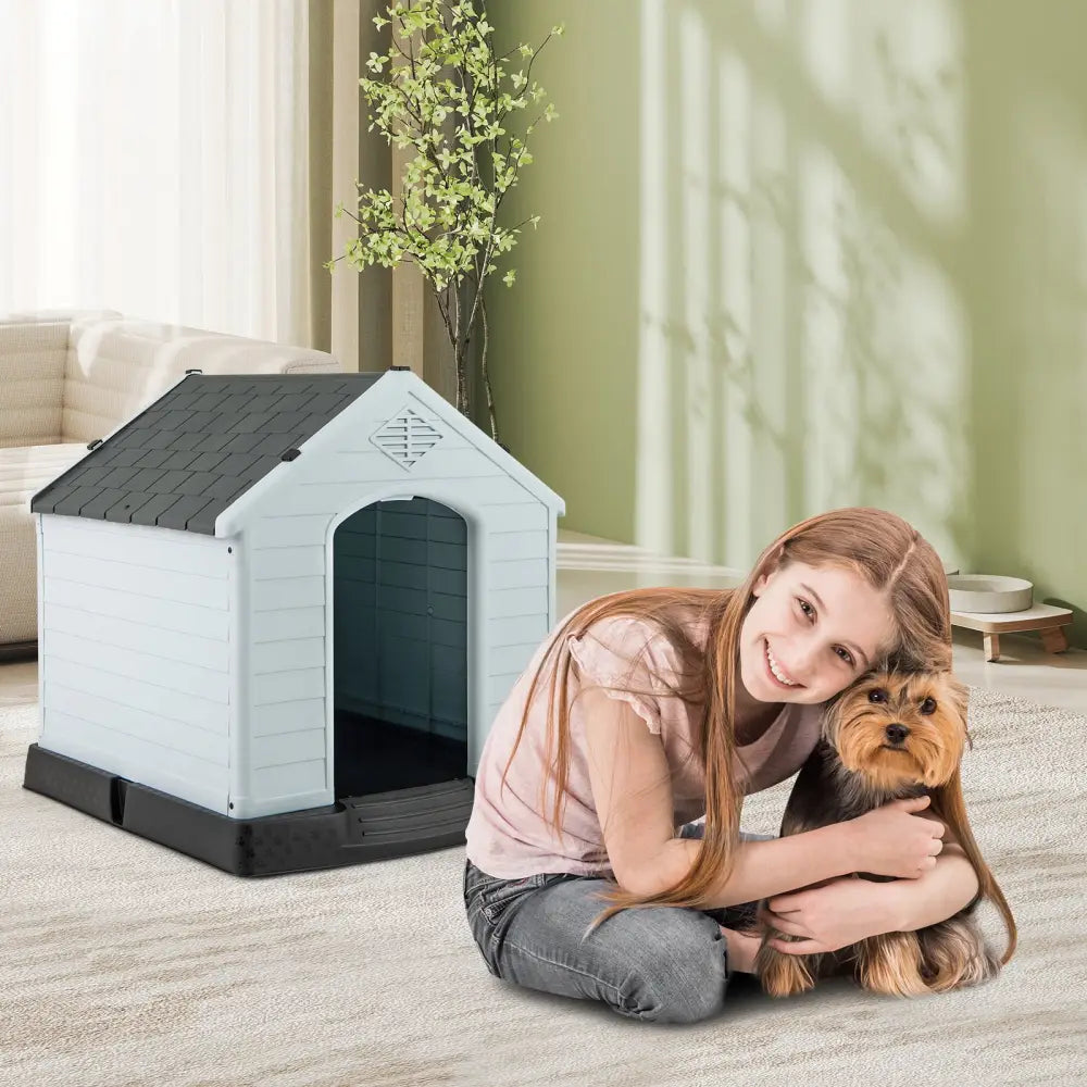 Dog House for Small Dogs Waterproof Plastic with Elevated Floor-S - Gray - Dog Kennels