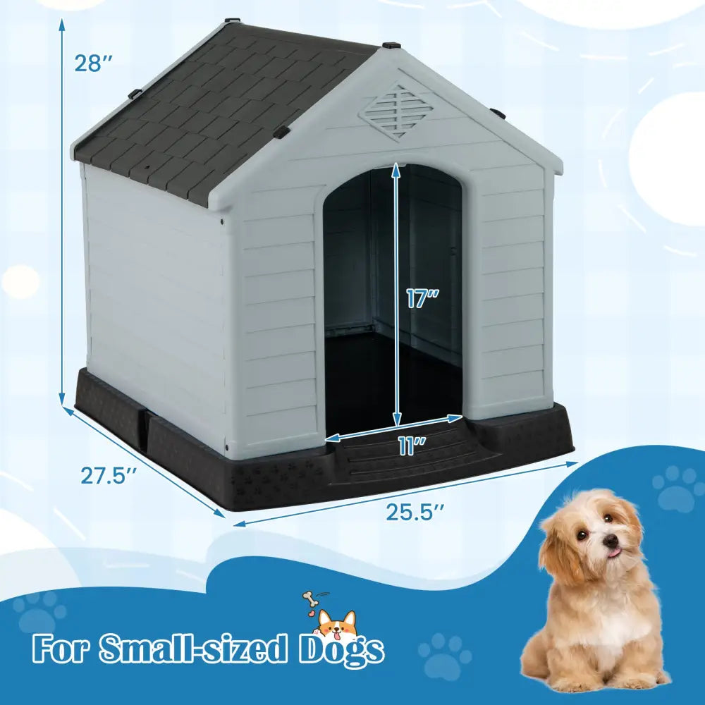 Dog House for Small Dogs Waterproof Plastic with Elevated Floor-S - Gray - Dog Kennels