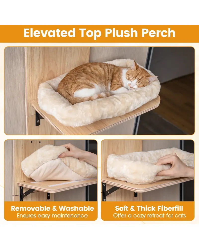Door Hanging Cat Climber 4-level Height Adjustable with Plush Bed-Beige - Beige - Cat Trees Condos & Scratchers
