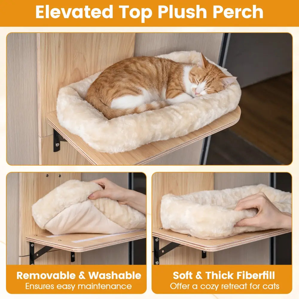 Door Hanging Cat Climber 4-level Height Adjustable with Plush Bed-Beige - Beige - Cat Trees Condos & Scratchers